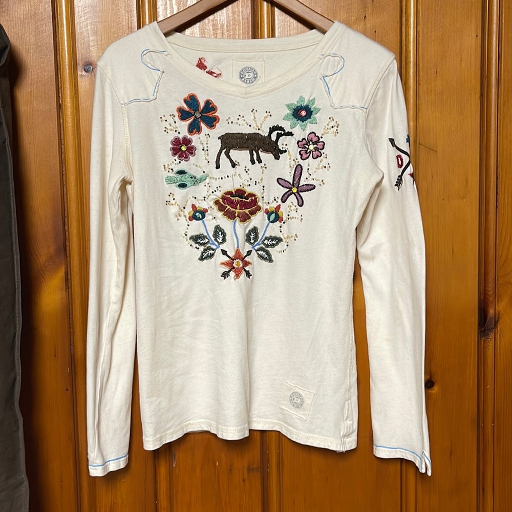 Double D Ranchwear Beaded Elk T-shirt Sz L